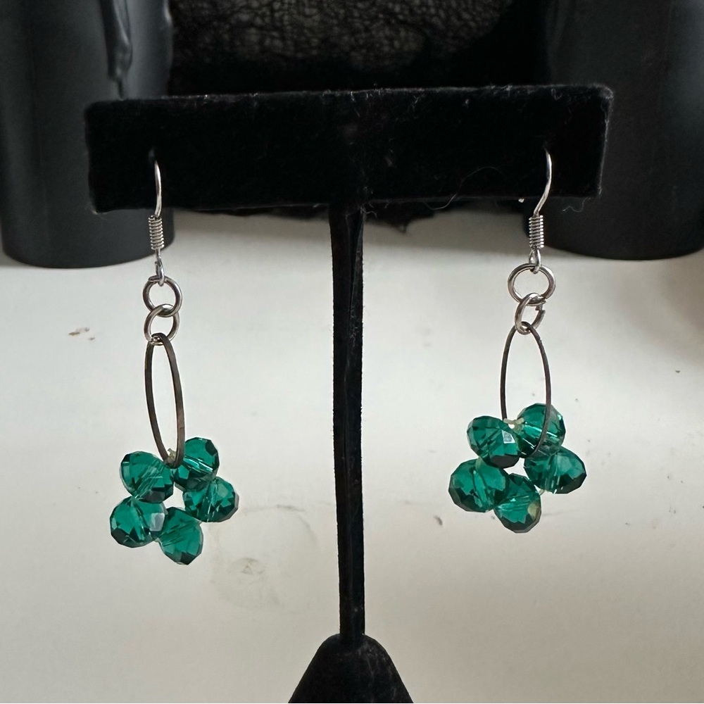 Dangle‎ Bead Flower Earrings Green